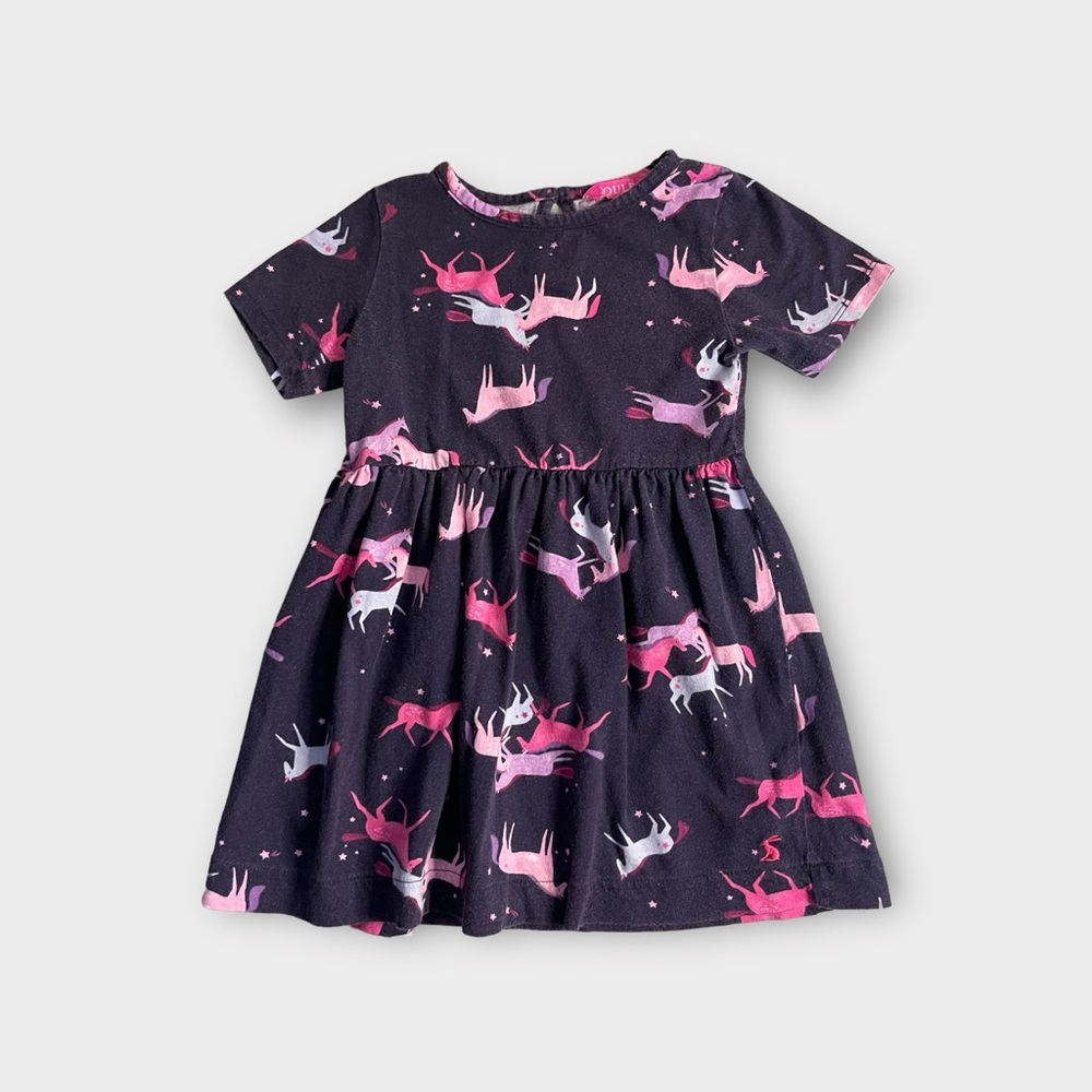 Joules Pink Unicorn Pattern Purple Dress